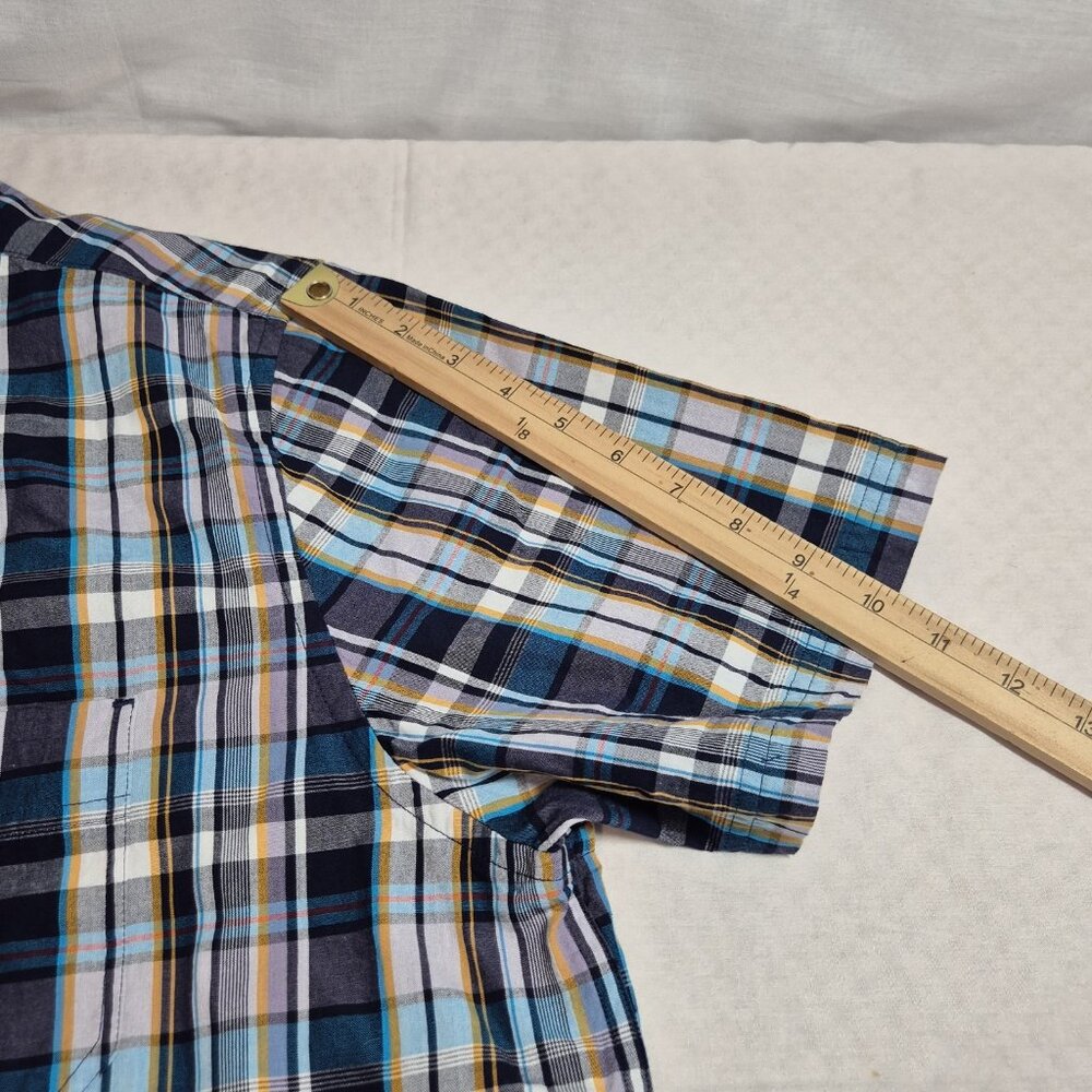 Roundtree Yorke Men's Size XL Short Sleeve Button Up Deep Blue Plaid Shirt (12) - Picture 8 of 10